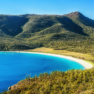 View looking down on Wineglass Bay, Freycinet