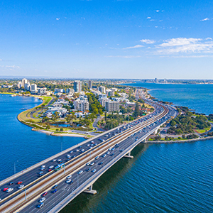 Aerial view of highway to South Perth on a sunny day