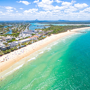 Looking down on Golden Noosa Beach from above