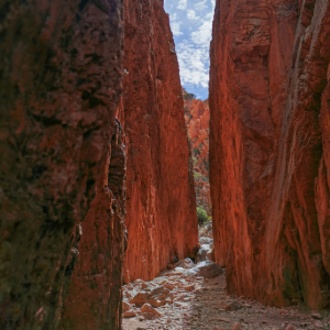 Large Red Rock Chasm with small path in the middle