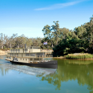 Paddlesteamer cruising along the river