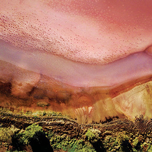 The pink waters of Lake Bumbunga contrast the green coast