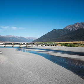 TranzAlpine train crossing a bridge, New Zealand
