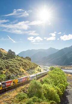 The Tranz Alpine Train in the NZ landscape