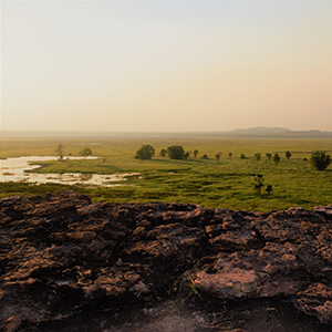 Sunsets over Nadab Floodplain see from a rocky lookout location called Ubirr