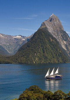 A biat cruising Milford Sound
